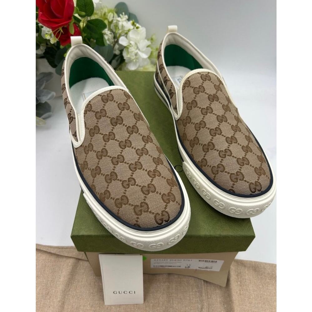 Men's Gucci tennis 1977 slip on sneakers GG canvas size 13 made in Italy